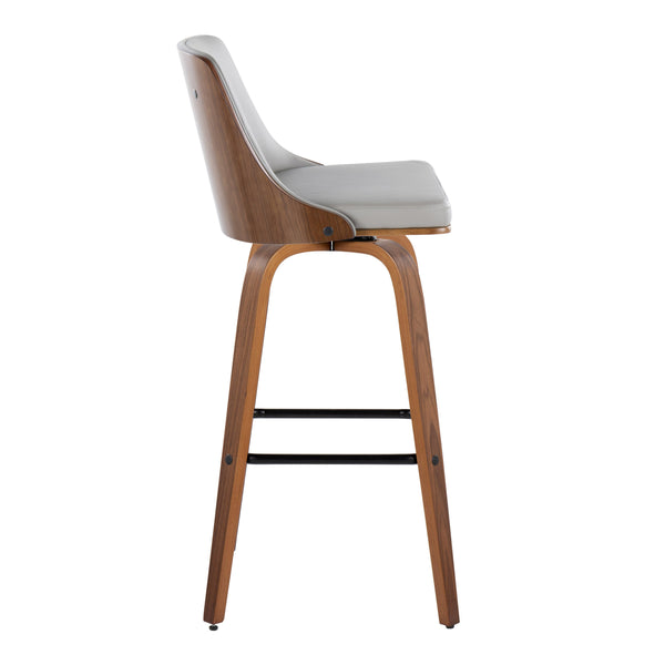 English Elm Fixed-height Swivel Barstools Velvet Seat Bentwood Legs Chrome Footrest Set of 2 B202S02186