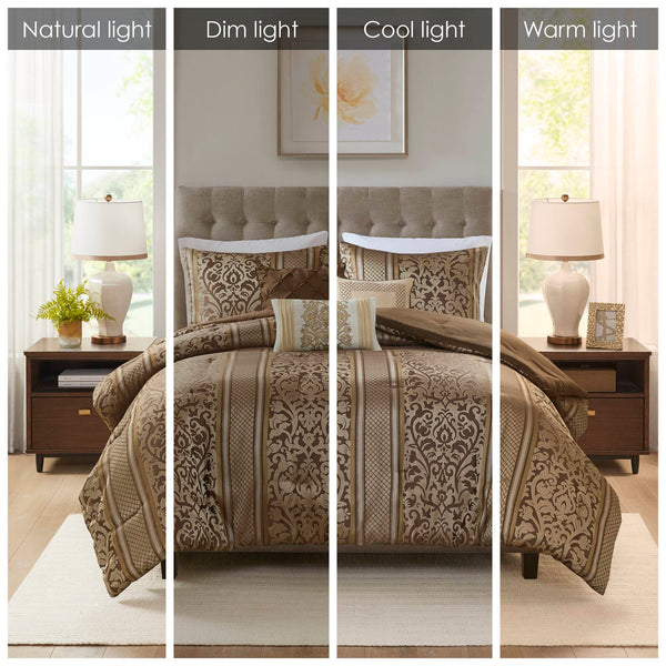 English Elm 6 Piece Jacquard Comforter Set With Decorative Pillows - Luxurious, Cozy, And Easy Care For Full/Queen B035P280388