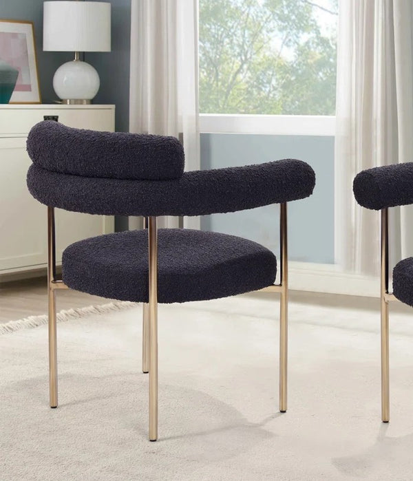 English Elm Set of 2 Boucle Fabric Kitchen Dining Chair with Armrest, Sleek Stainless Steel Frame, Cream Finish Black+Gold 53 L x 28 W x 12 H B011P353078