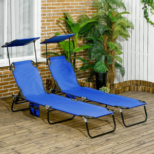 English Elm Outsunny Folding Chaise Lounge Chairs Set - Adjustable Recline, Canopy Shade, Portable Comfort For Poolside W2225P200945-GIGA