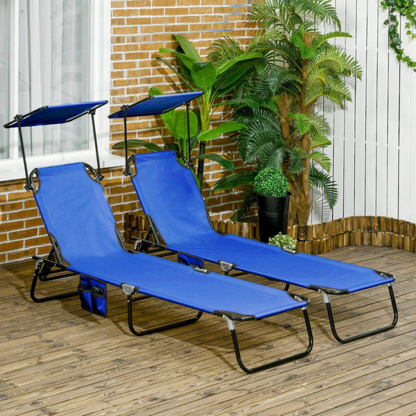 English Elm Outsunny Folding Chaise Lounge Chairs Set - Adjustable Recline, Canopy Shade, Portable Comfort For Poolside W2225P200945-GIGA
