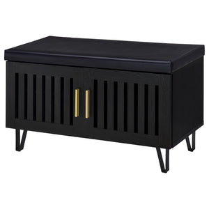 English Elm Astor Smoked Finish Entryway Bench with Drawer Open Shelving and Faux Leather Seat Black B062P440401