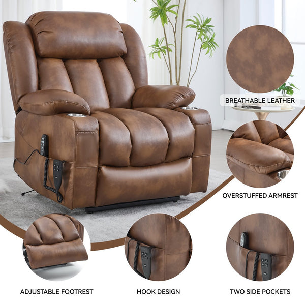 English Elm Dual Motor Power Lift Recliner with Massage Heat and Leatherair Upholstery for Living Room W3224P290208