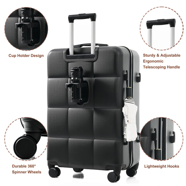 English Elm Luggage 4 Piece Abs Hard Shell Set with Spinner Wheels Cup Holder Travel Bag Black N726P296017A