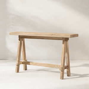 English Elm Hawthorne Reclaimed Elm Trestle Console Table Solid Wood Entryway Accent 60 Inch Natural B2719P474452