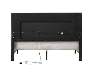 English Elm Grey Queen LED Bed with Padded Headboard, 12-Slat Support & Sturdy Legs for Comfort and Durability B062P215387