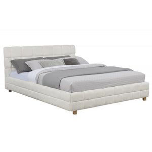 English Elm Modern Upholstered Bed Queen Platform Frame with Plush Grid Jute Fabric, Low-Profile Eco Chic Design White 84 L x 11 W x 9 H B011S01859