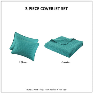 JLA Home Hampton Hill - 3 Oversized Quilted Velvet-Feel Quilt Set with Extra Loft, Herringbone Texture & Machine-Washable Ease Peacock JLA13-500