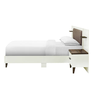 English Elm Christopher Knight Home® - Queen Upholstered Bed Frame with 2 Nightstands, 108" Headboard, Floating Shelves, White Brown Finish N758Q080001W