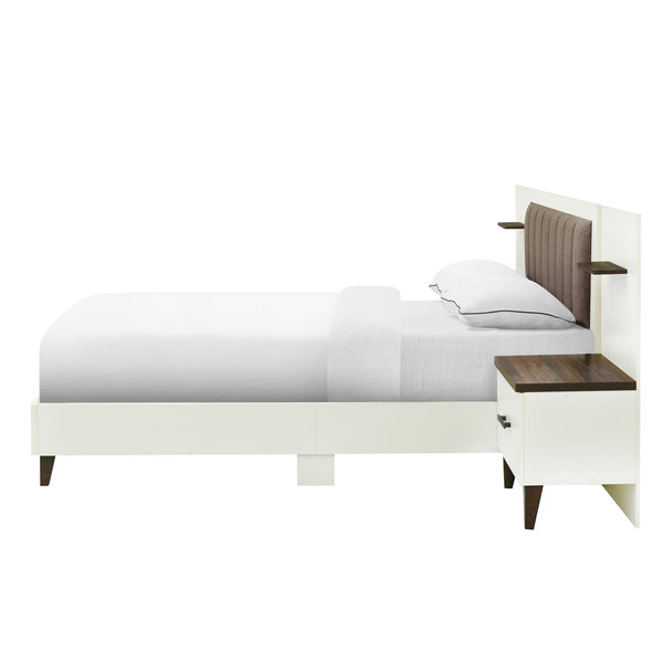 English Elm Christopher Knight Home® - Queen Upholstered Bed Frame with 2 Nightstands, 108" Headboard, Floating Shelves, White Brown Finish N758Q080001W