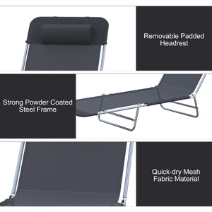 English Elm Sun Lounger Outdoor Folding Chaise with Mesh Surface Steel Frame and Adjustable Backrest T3971P383009