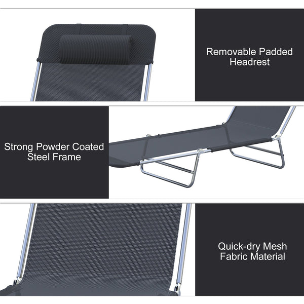 English Elm Sun Lounger Outdoor Folding Chaise with Mesh Surface Steel Frame and Adjustable Backrest T3971P383009