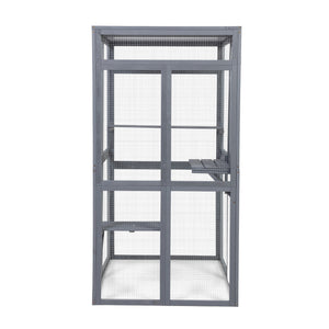 English Elm Wooden Pine Catio Outdoor Cat Enclosure with Hammock Platforms and Rain Shelter Roof W2181P191343