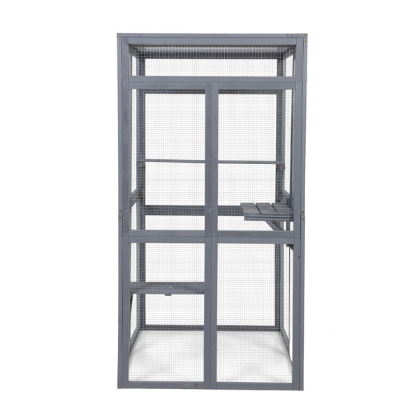 English Elm Wooden Pine Catio Outdoor Cat Enclosure with Hammock Platforms and Rain Shelter Roof W2181P191343