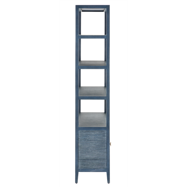 Santos Vintage Navy Storage Etagere - Stylish Mahogany with Rattan for Elegant Home Organization