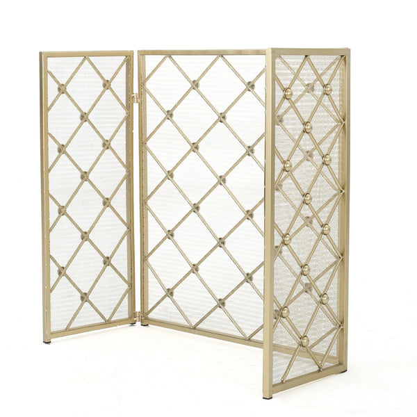 English Elm Christopher Knight Home® - FIRE Prater Iron Fireplace Screen - Black Finish Decorative Hearth Guard, Embers Protection, No Assembly Needed 61128.00GLD