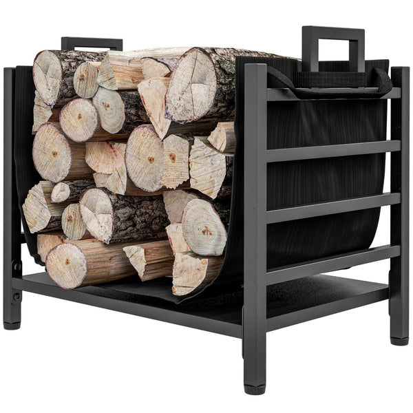 English Elm Outsunny Heavy-Duty Firewood Rack With Removable Log Carrier - Indoor/Outdoor Storage Holder, Black W2225P249987-GIGA