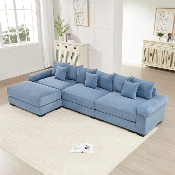 English Elm 130" Oversized Modular L-Shape Sectional Couch - Soft Corduroy, Ergonomic Design, Ottoman & 9 Pillows W714S01351