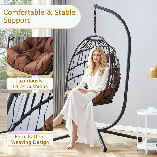 English Elm Grheavy-duty Iron Egg Chair Pe Rattan Woven Swing Seat for Patio or Living Room W2920P281902