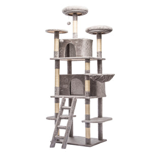 English Elm Large 7 Tier Plush Cat Tree with Dual Condos Hammock Sisal Posts for Multi Cat Homes Gray W1578P447623
