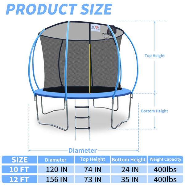 English Elm Double Fish 10ft Outdoor Foldable Trampoline 400 Lb Capacity Basketball Hoop Safety Net W3087P251068