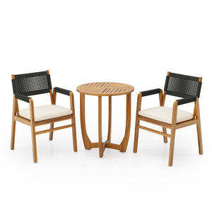 English Elm Christopher Knight Home® - Outdoor 3-Piece Acacia Wood Dining Set With Cushions And Black Rope For Stylish Alfresco Living N773P210139B2_57522.00