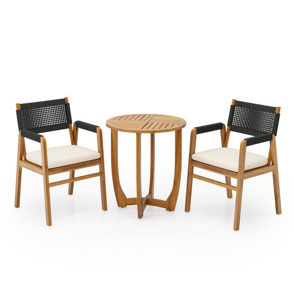 English Elm Christopher Knight Home® - Outdoor 3-Piece Acacia Wood Dining Set With Cushions And Black Rope For Stylish Alfresco Living N773P210139B2_57522.00