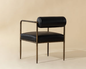 Sunpan Ajani Dining Armchair - Hand-hammered Iron Frame With Charcoal Leather For Stylish Comfort Black Leather 111805