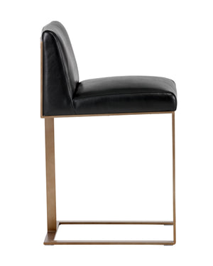 Sunpan Dean Bar Stool with Exposed Brass Frame and Luxurious Bonded Leather for Stylish Spaces Antique Brass / Cantina Black