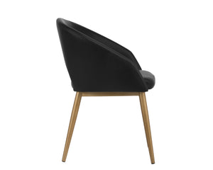 Sunpan Thatcher Dining Armchair – Stylish Compact Design with Faux Leather Upholstery and Steel Frame Champagne Gold / Onyx