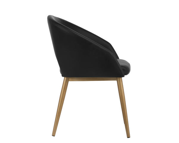 Sunpan Thatcher Dining Armchair – Stylish Compact Design with Faux Leather Upholstery and Steel Frame Champagne Gold / Onyx