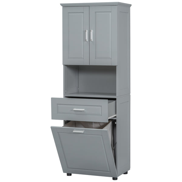 English Elm Tall Bathroom Cabinet with Tilt-Out Laundry Hamper, Adjustable Shelves, Anti-Tip Design & Large Storage Grey WF323481AAE