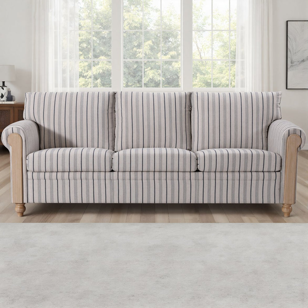 English Elm 3 Seater Pu Leather Sofa with Roll Arms Pocket Spring Support and Birch Legs W680P409288