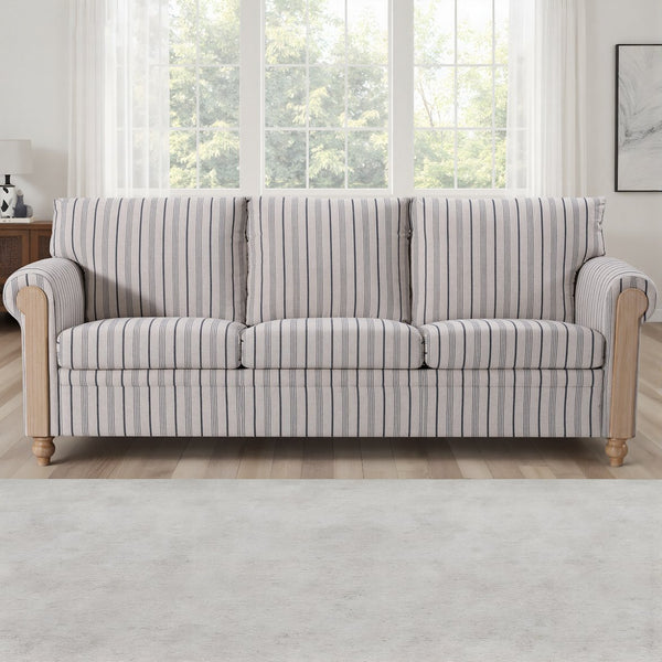 English Elm 3 Seater Pu Leather Sofa with Roll Arms Pocket Spring Support and Birch Legs W680P409288