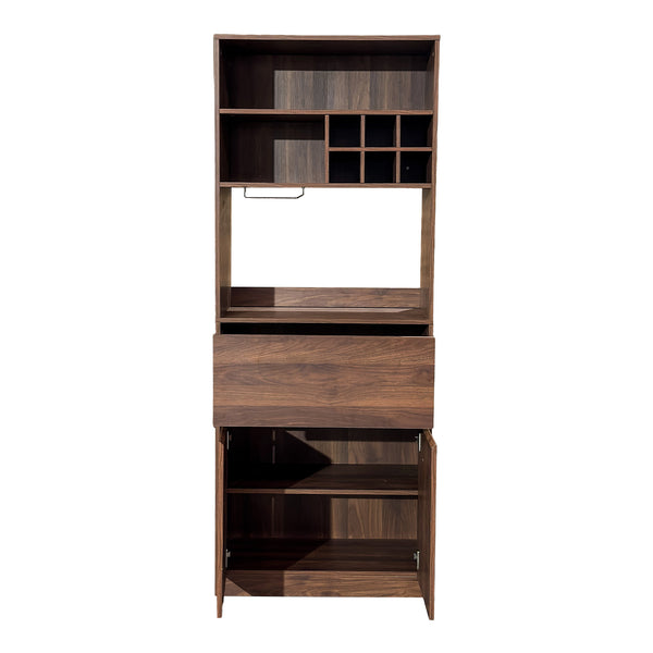English Elm Kitchen Walnut Buffet Cabinet with Wine Rack Open Shelving Drawers and Closed Storage W331P425319
