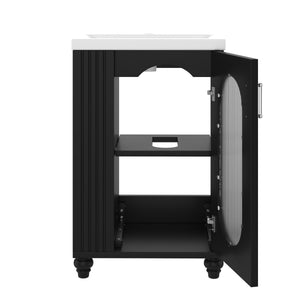 English Elm 20" Matte Freestanding Bathroom Vanity Ceramic Sink Mdf Cabinet Open Side Shelf Black N725P364206B