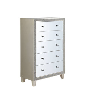 English Elm Sliverfluff Mirrored & Champagne Finish Chest with Acrylic Accents, Felt-Lined Drawer, Durable KD Legs B2726P271967