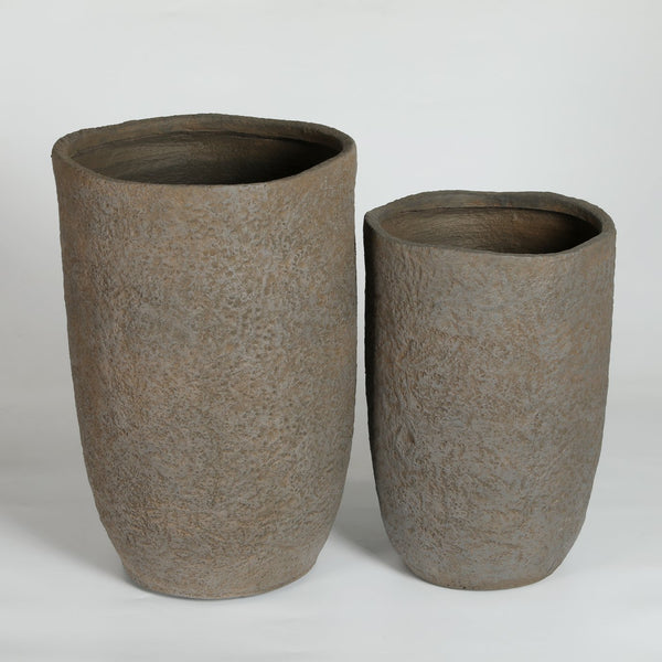 English Elm Round Concrete Sculptural Planter Duo Handcrafted Porous Finish Patio Garden Home W347P465319