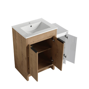 English Elm 36 Inch Freestanding Bathroom Vanity With Ceramic Sink, Soft-Close Doors & Ample Storage Space W999S00307