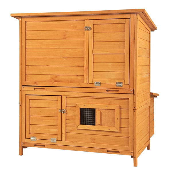 English Elm Chicken Coop Spruce Wood Double House for 8 Birds with Nesting Boxes Flip Roof W3166P436704