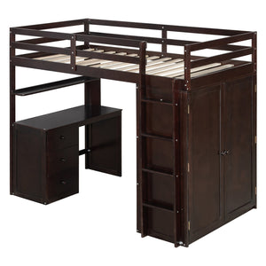 English Elm Twin Loft Bed with Built-in Desk Wardrobe and Drawers Solid Pine Space Saver Espresso LT000301AAP-2