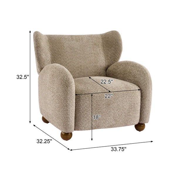 English Elm Wingback Boucle Accent Chair with Rounded Legs for Living Room or Reading Nook N776P376365D