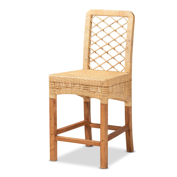 English Elm Modern Rattan Openwork Backrest Counter Stool Mahogany Frame for Kitchen Islands B2750P420358