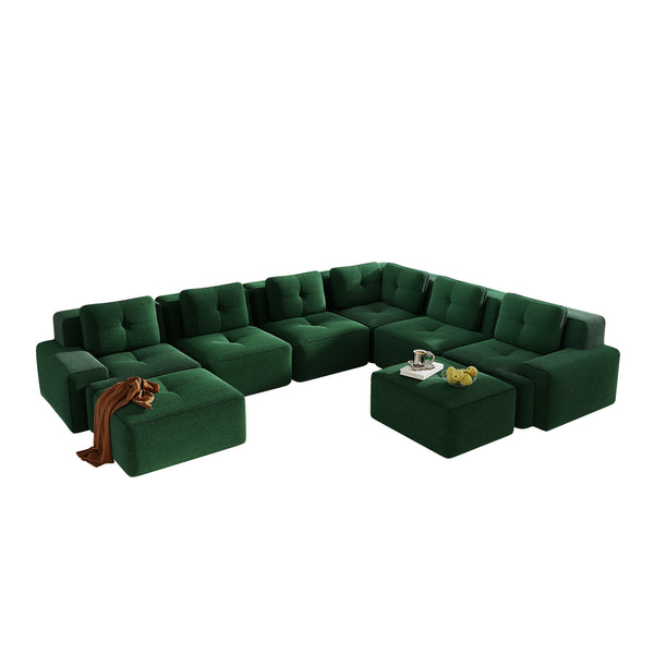 English Elm Modular Corduroy Sectional Sofa 6 Seat V Shaped Corner Couch with Ottomans Living Room Green W714S01584