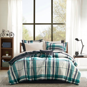 English Elm 7 Pcs Twin Xl Teal And Black Plaid Comforter Set - Soft Microfiber Bedding With Sheets & Pillow B035P319865