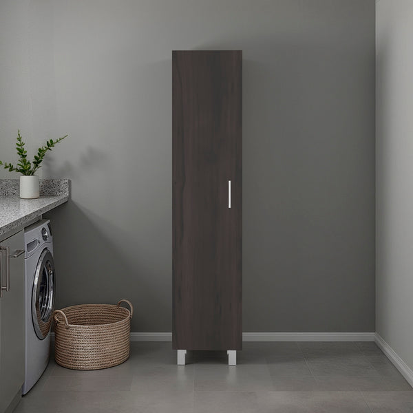 English Elm Vegas Tall Narrow Oak Tower Cabinet with Fixed Shelves for Laundry Utility Rooms Walnut Brown B128P473978
