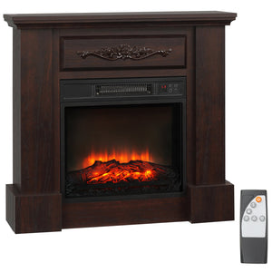 English Elm HOMCOM 32" Electric Fireplace Mantel TV Stand Brown 1400W LED Flame Heater Remote Overheat Protection W2225P229724
