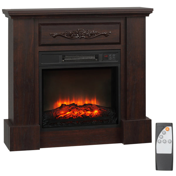 English Elm HOMCOM 32" Electric Fireplace Mantel TV Stand Brown 1400W LED Flame Heater Remote Overheat Protection W2225P229724