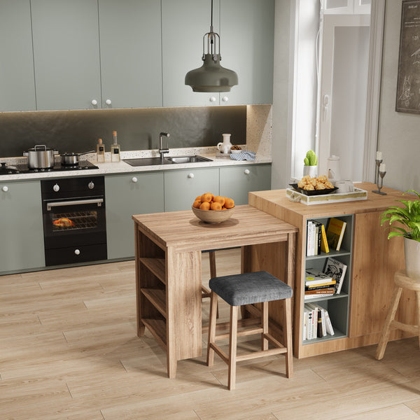 English Elm Dante Oak 3 Piece Counter Height Dining Set with Shelved Base and Linen Stools B2749P413180