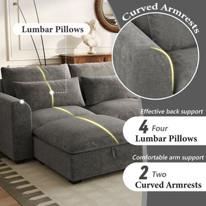 English Elm U_style Modular U-shaped Sectional Sofa with Storage Ottomans Linen Polyester 6 Seat Gray WY000462AAE
